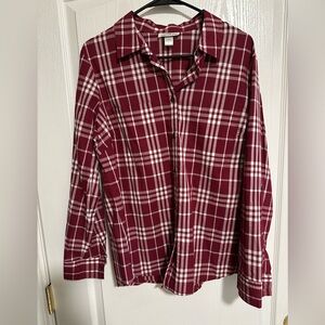 Women’s Jones Smith Collection Burgundy Plaid Button Down Shirt Size L NWOT